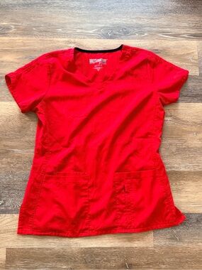 Grey's Anatomy Bright Red V-Neck Short Sleeve‎ Scrub Top